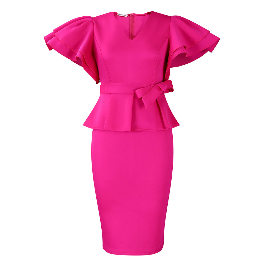 D3314  new arrival: fashionable, elegant, and chic ruffle-trimmed solid color bodycon party dress - african style