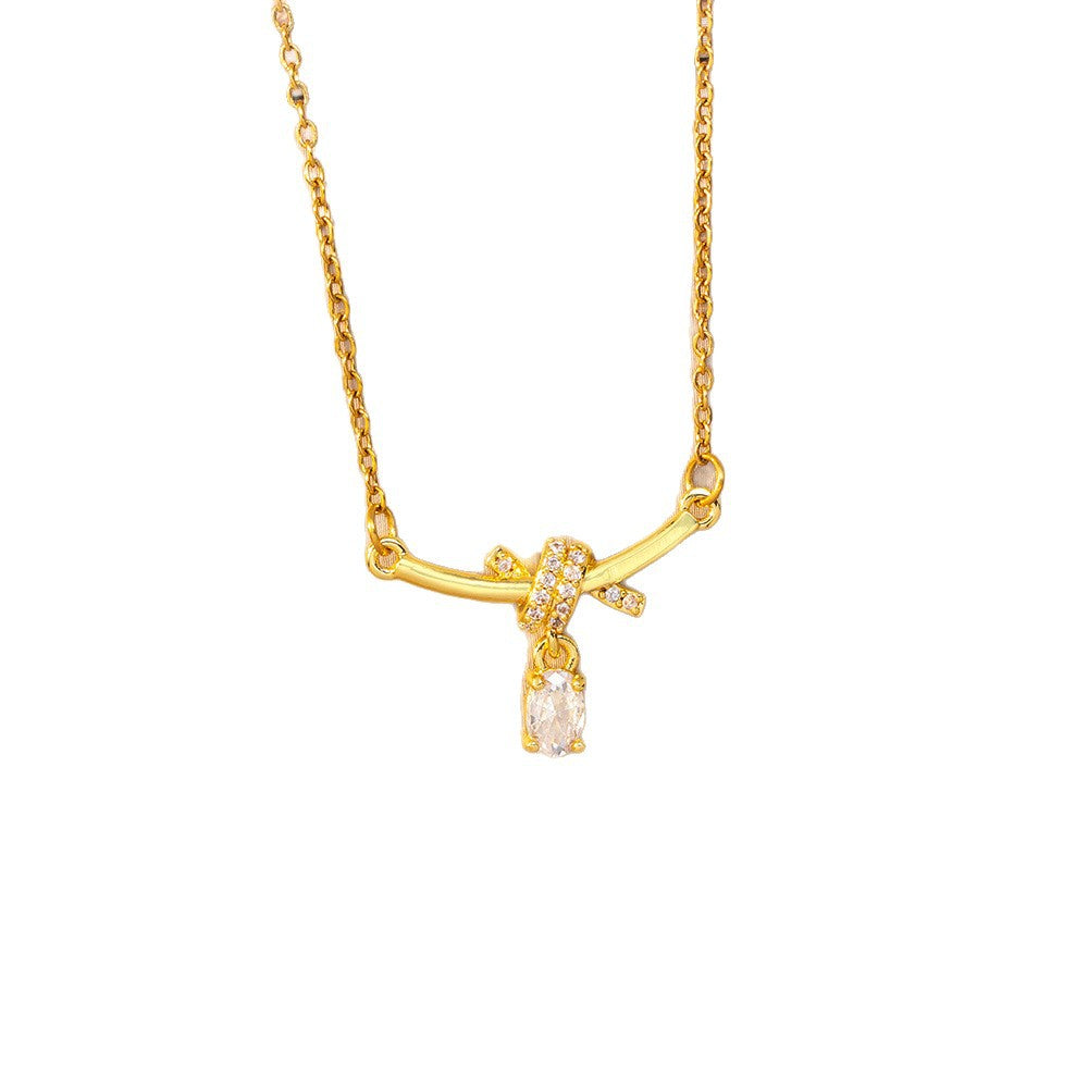 [titanium steel] japanese and korean popular copper inlaid zirconium water drop necklace for women, niche elegant and high-end versatile clavicle chain jewelry