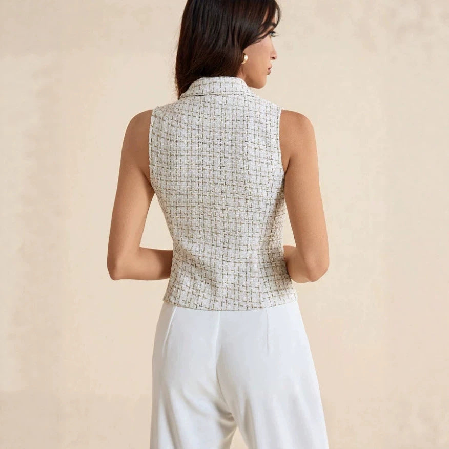 Korean chic summer chic small fragrance vest women's outwearsense of designshort sleeveless topswork clothing
