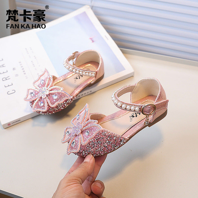 Kids' closed-toe princess sandals:  new girls' fashion bowknot princess shoes for students' performances and dance