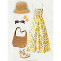 Women's summer new fashion vacation fruit print ruched waist a-line maxi dress
