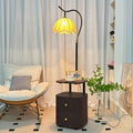 new french style bedside table - multifunctional solid wood nightstand with integrated floor lamp and storage shelf