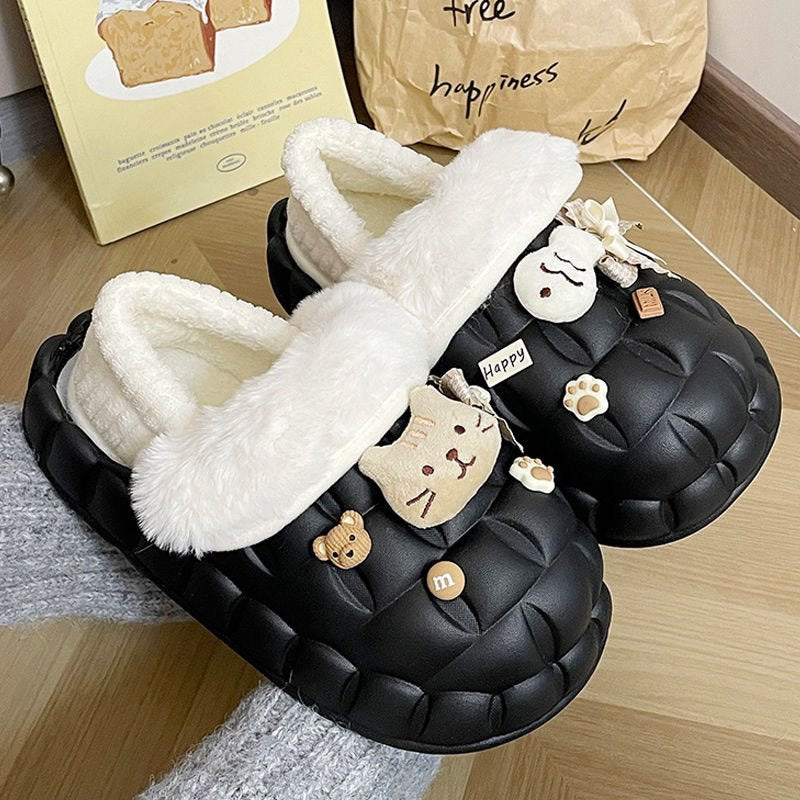 Women's winter cotton slippers - thickened plush, detachable warm home slippers for couples, indoor use, postpartum care, fuzzy slippers