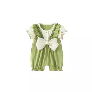 Newborn baby clothes summer thin jumpsuit baby girl forest green edge short-sleeved jumpsuit crawling clothes