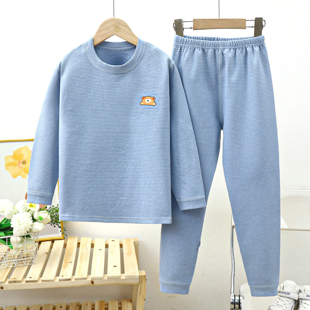 Kids german velvet heattechintimateswinterfleece-linedthickened boneless boys and girls quick-heating bottom pajamas home wear suit