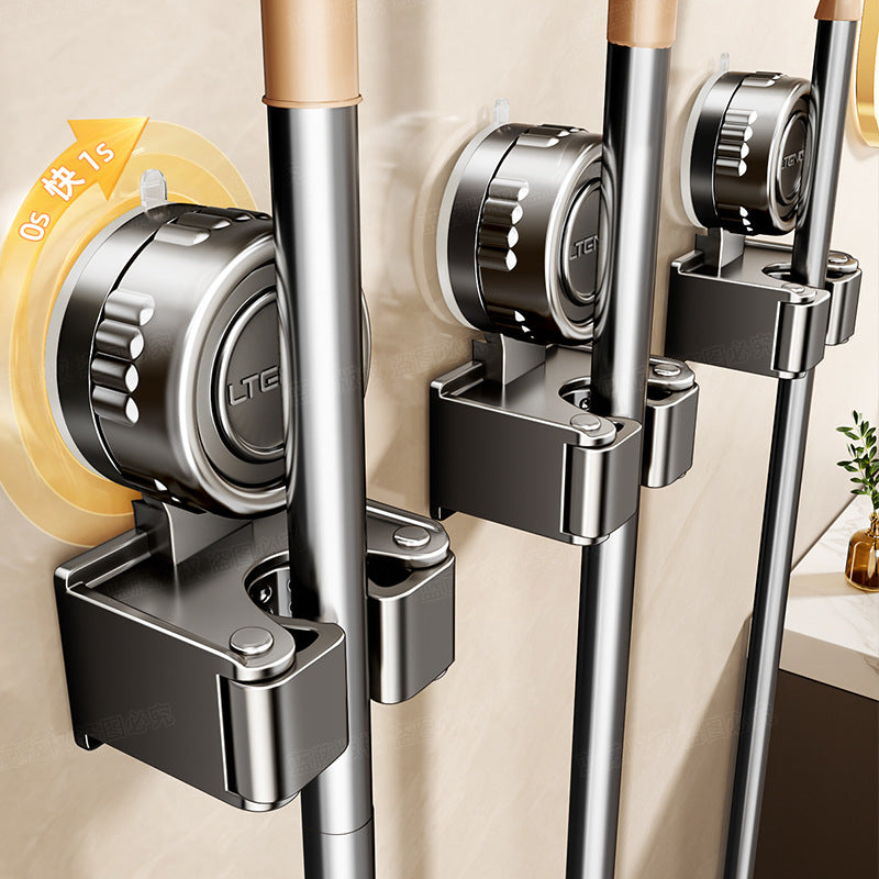 Rotating suction cup, mop clip, wall hanging, no punching, broom rack, bathroom cleaning tool storage buckle