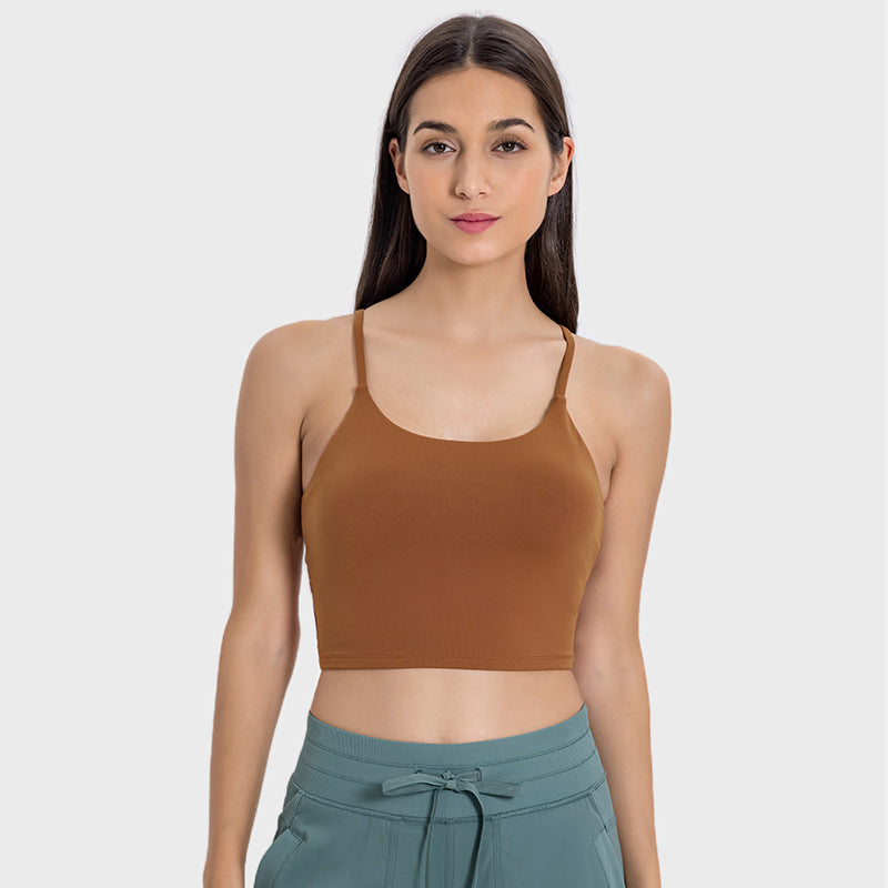 New women's sports yoga tank top with built-in bra pads, sexy spaghetti strap racerback fitness top, yoga camisole c5238