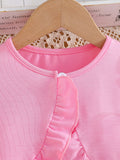 Summer girls' camisole dress with pink lantern sleeve cardigan - oil painting style print skirt - kids' dress set