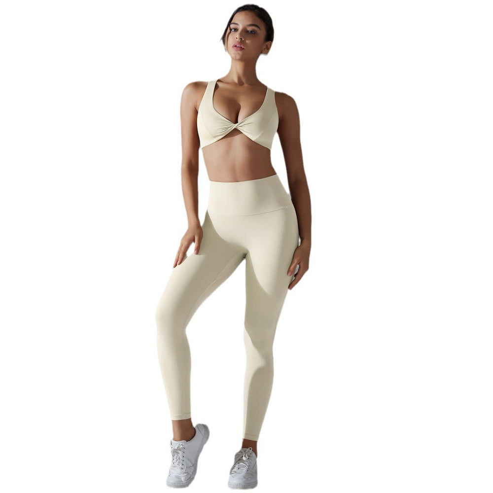 New solid color seamless underwear double-sided jacquard back sports yoga set - high elasticity, tight fit, fitness, and antibacterial yoga apparel