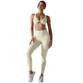 New solid color seamless underwear double-sided jacquard back sports yoga set - high elasticity, tight fit, fitness, and antibacterial yoga apparel