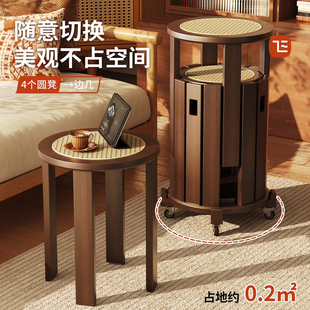 Solid wood stool can be stacked for home living room rattan medieval style shoe changing coffee table round stool stacking stool chinoiserie jenga
