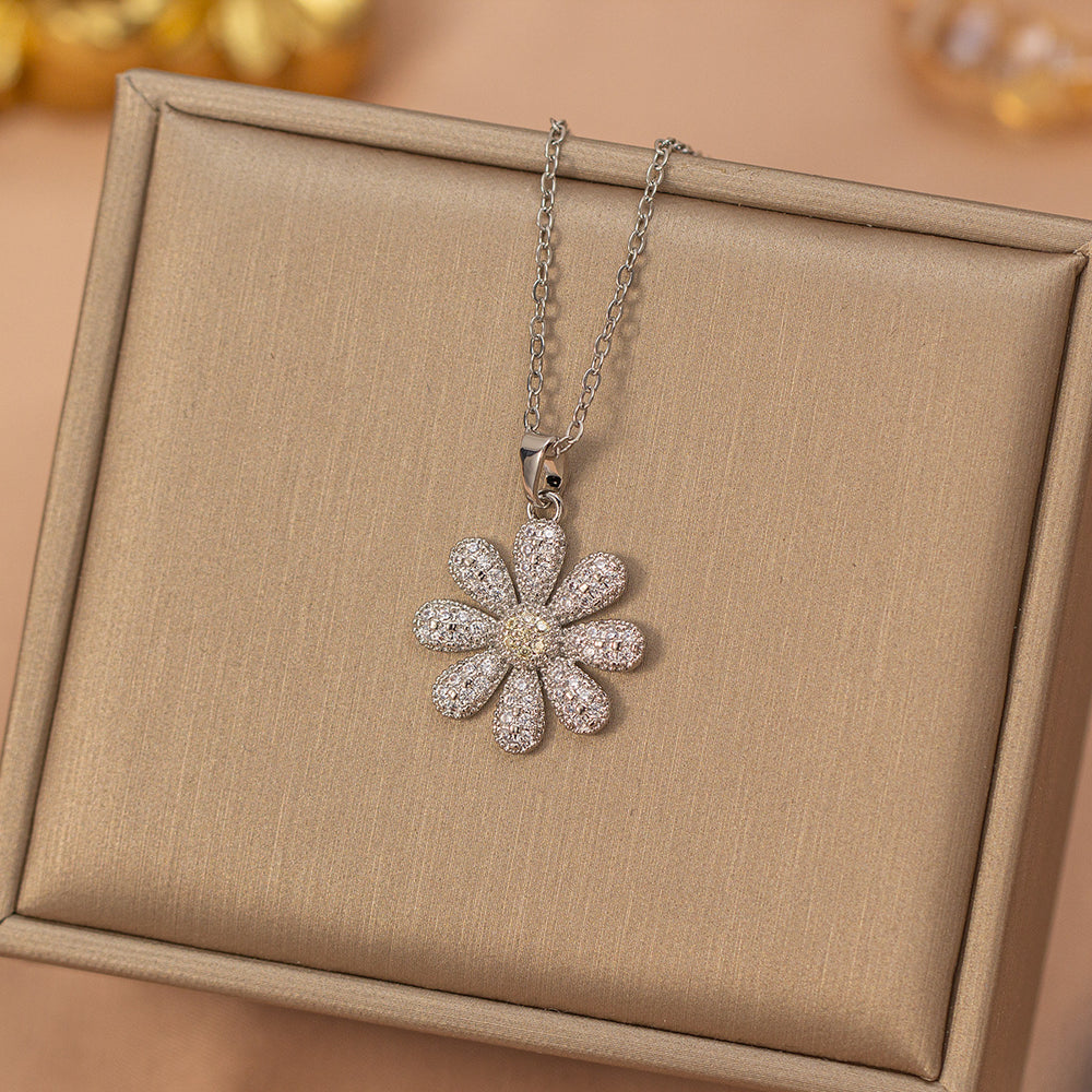 hot-selling diamond casual sunflower necklace accessible luxury niche jewelry for women with high-end sense of elegant and non-fading suit