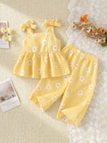 Children's clothing shein cross-border girl suit yellow suspender top + pants two pieces