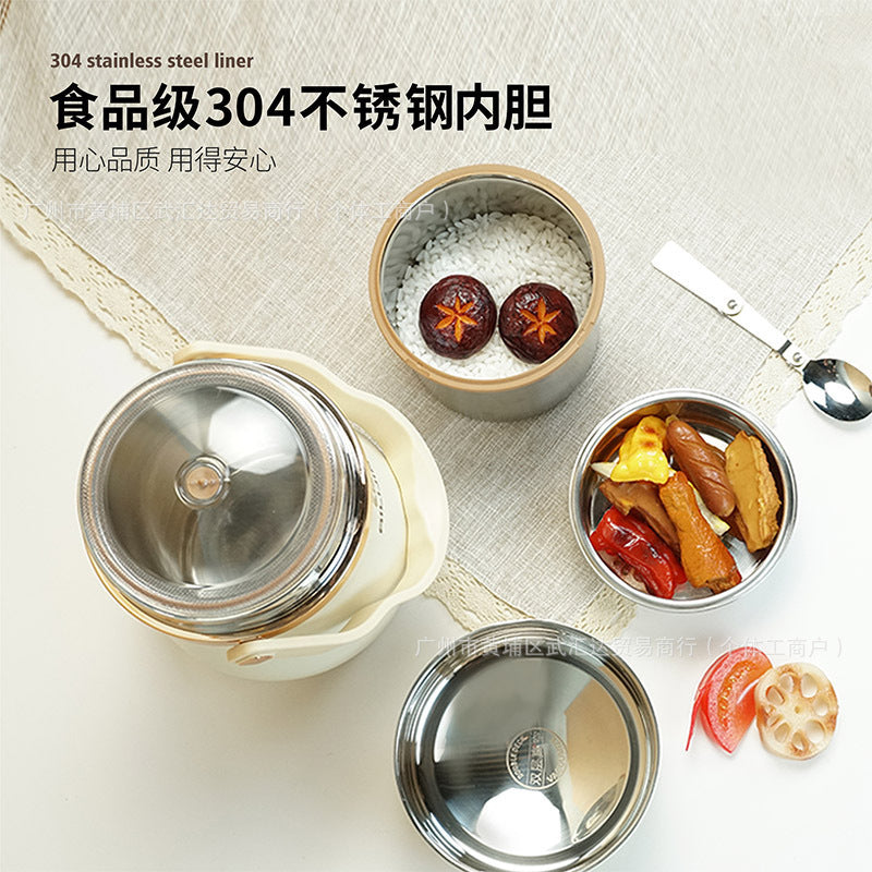 304 stainless steel breakfast cup with lid, portable lunch box for office workers, oatmeal, porridge, thermal lunch box, lunch box, pot