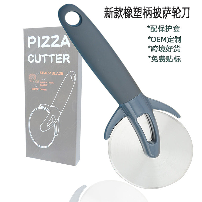 Pizza cutter hob with protective cover, stainless steel cake cutter baking medium, single wheel pizza cutting  hot sale