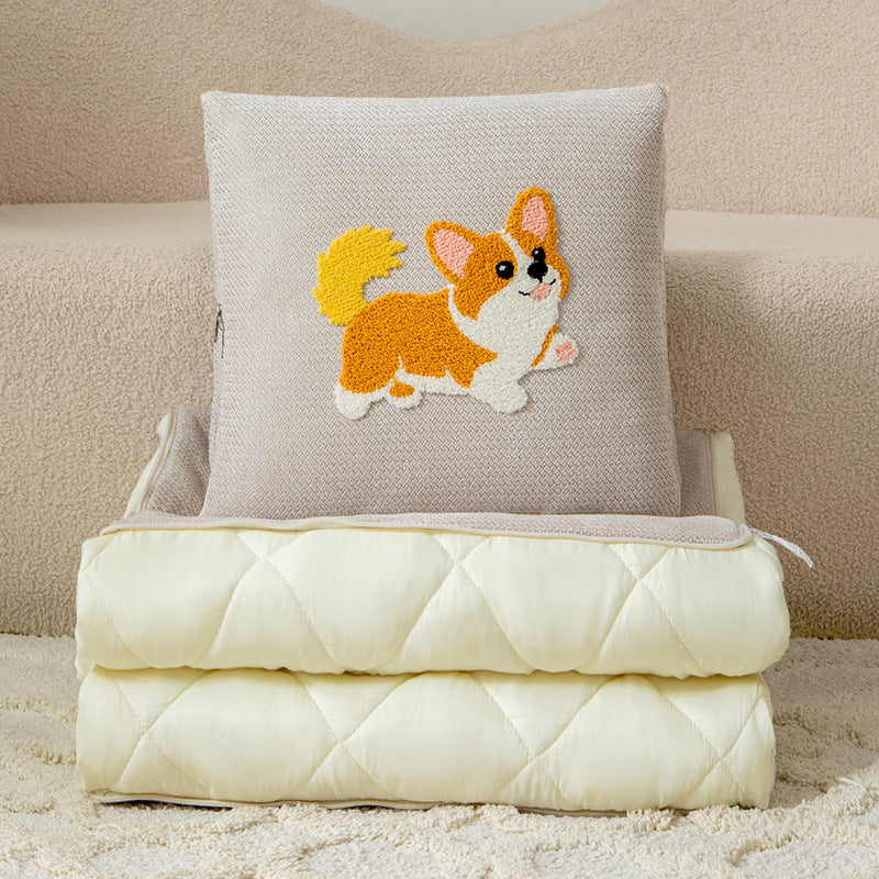 Cartoon chenille throw pillow blanket - dual-use office nap pillow, car travel foldable dopamine pillow blanket