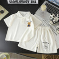 Kids' polo shirt set - boys' and girls' turn-down collar t-shirt, summer waffle knit short sleeve and shorts outfit, wholesale children's clothing (sizes for mid-to-large children)