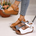Southeast asia export plus size one-strap buckle chunky sole sandals women's cross-border stitching breathable hollow-out wedge heel beach sandals