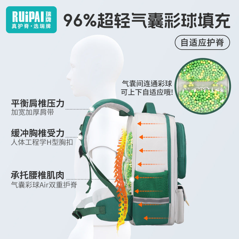 Rui brand primary school schoolbag for girls, grades 1, 2, 3 to 6, spine care to reduce the burden on children, large-capacity airbag schoolbag for men