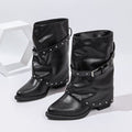 Exportplus size short boots for women  autumn winternew arrivalfashion rivet belt buckle thick heel export trouser boots wholesale