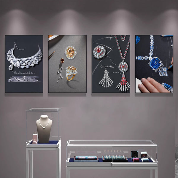 Jewelry store wall decoration luxury display case diamond gem jewelry store hanging painting shopping mall promotional poster mural