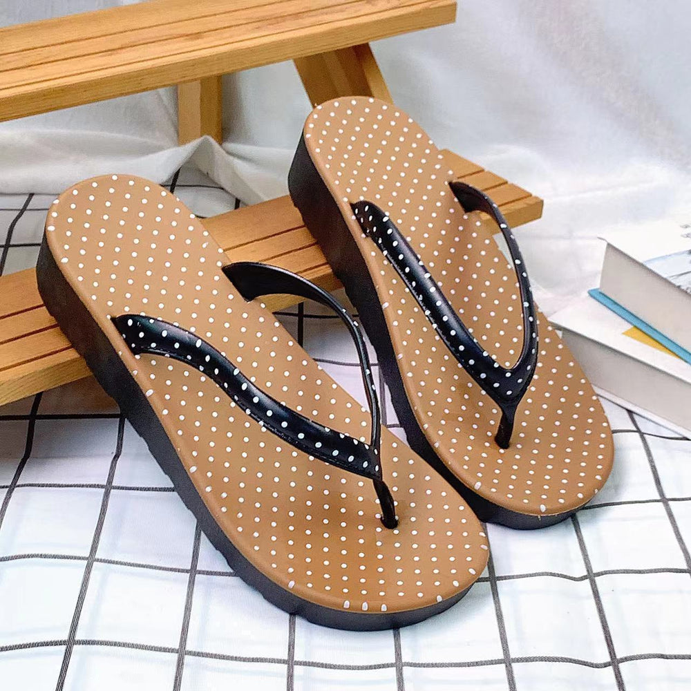 2025 summer new flat fashion leopard print flip-flops women's non-slip outdoor beach wedge sandals