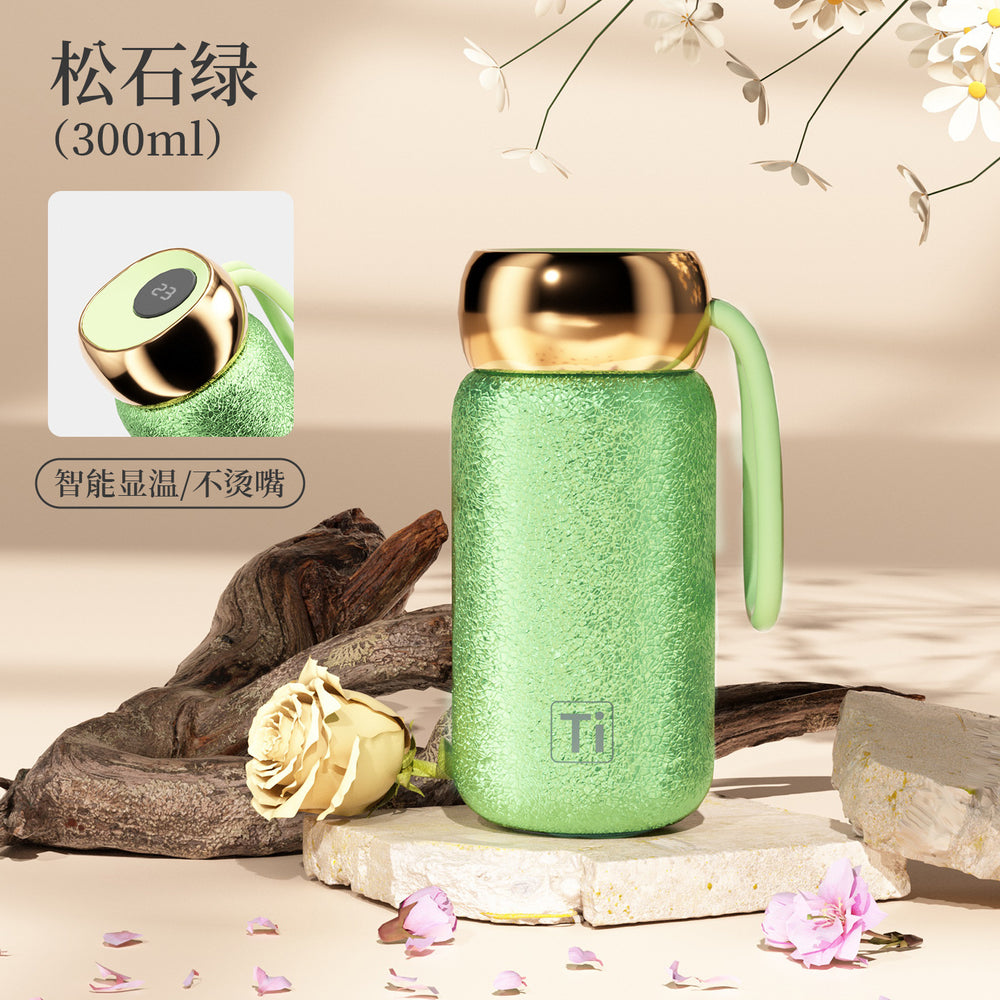 New smart temperature display insulated mug with titanium coated liner, vacuum insulated, outdoor portable mini pocket cup