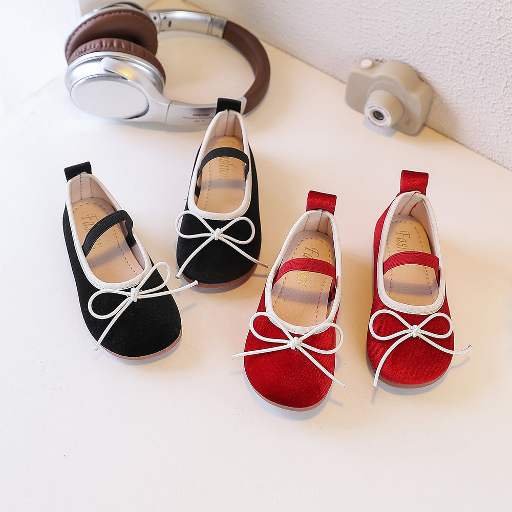 Customizable korean-style bowknot princess leather shoes for kids - bean shoes, baby's simple, stylish, and fashionable soft-soled flats