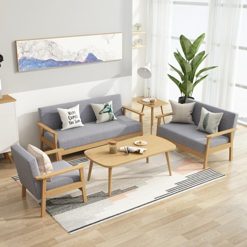Solid wood sofa and coffee table set - modern minimalist fabric office sofa for small apartments and rental properties