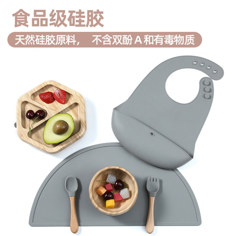 Cross-border hot-selling infants and young children eating complementary food silicone plate drinking water silicone feeding tableware seven-piece tableware set