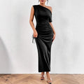 2024 european and american cross-border amazon sexy women's new one-shoulder bodycon ruched maxi dress