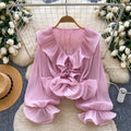 French chic v-neck ruffle trim pleated blouse - women's spring/summer long sleeve, versatile and stylish design top