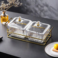 【with lid】2-compartment fruit bowl transparent + iron stand, thickened plastic