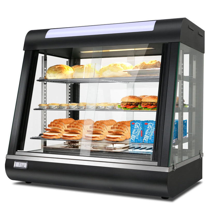 Commercial food warming cabinet - small display case for egg tarts, bread, cakes, burgers, and fried chicken - heated and thermostatically controlled warming box