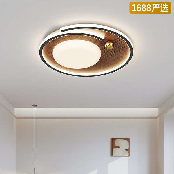 [Strict selection] Ceiling lamp medium antique retro creative round lamp walnut pattern advanced eye protection room light