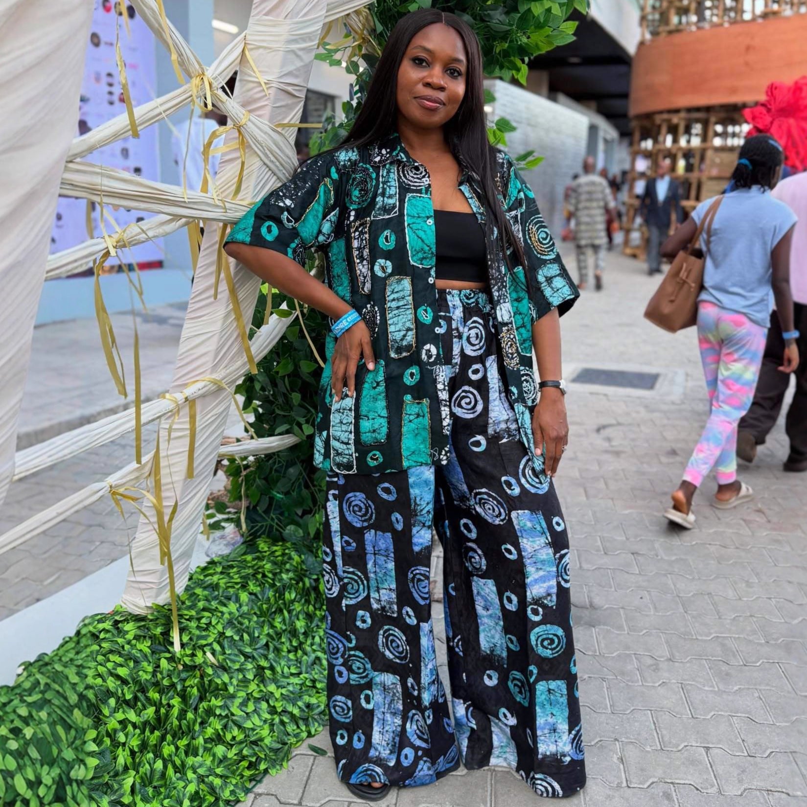 European and American large-size cardigan printed shirt elastic waist loose wide-leg pants women's new African women's fashion two-piece set