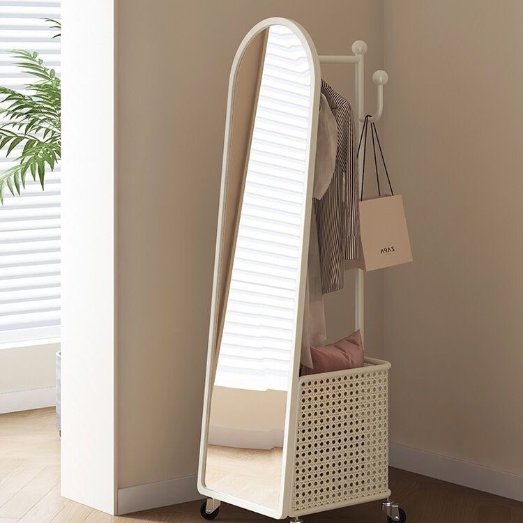 Cream style full-length mirror, rotate full-length mirror, fitting mirror, movable floor-standing clothes rack, floor mirror, all-in-one coat rack