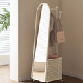 Cream style full-length mirror, rotate full-length mirror, fitting mirror, movable floor-standing clothes rack, floor mirror, all-in-one coat rack