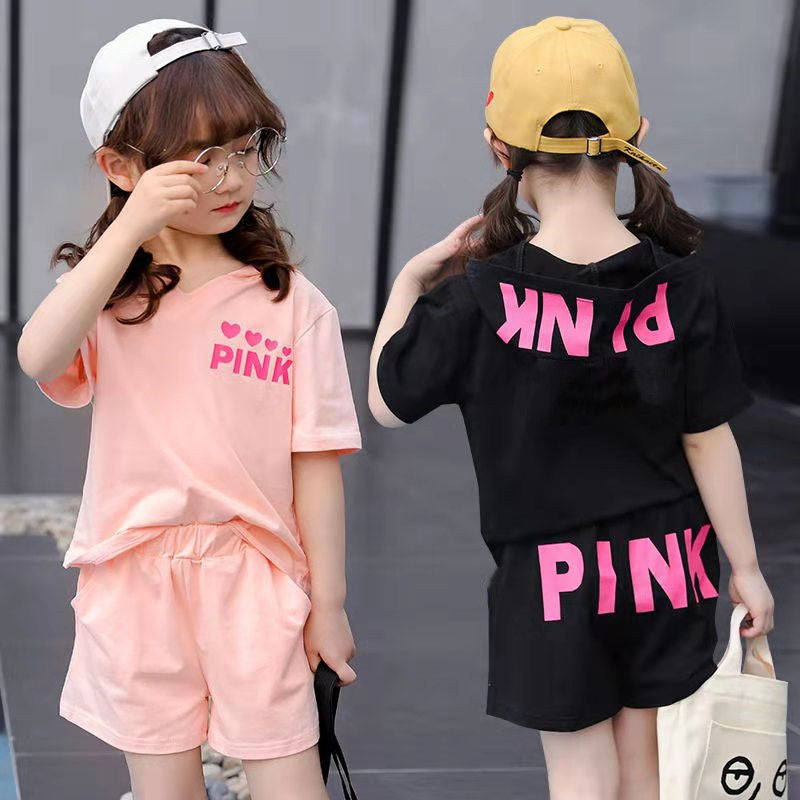 Girls' summer outfit set : trendy two-piece casual sportswear for little girls and big girls