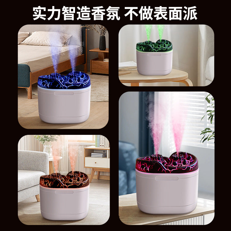 Simulated flame dual-spray humidifier, usb powered, for home bedroom use, small mini hydration ambient light, large capacity aroma diffuser