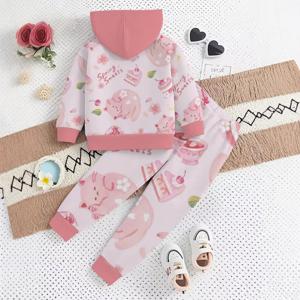 Kids' hoodie set, cross-border hot-selling cartoon animal print girls' fashion hooded sweatshirt and sweatpants set