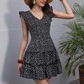 Women's classic ruffle sleeve tiered floral dress - european & american style v-neck