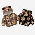 Kids' fleece-lined thickened outerwear, baby warm outdoor clothes,  autumn/winter cartoon bear hooded baby clothing