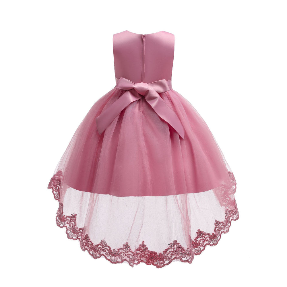 European and american style children's formal dress - tulle train princess gown - girls' piano recital dress - mid-to-large size children's dress