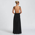 fashion spring/summer new arrival: sleeveless, backless, pleated, and patchwork sexy bodycon dress with elegant ribbon detail