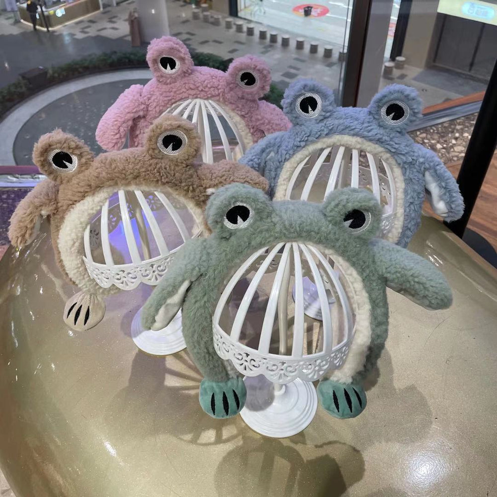Trendy frog ear muffs with moving ears - kids' cartoon plush warm ear covers for outdoor use