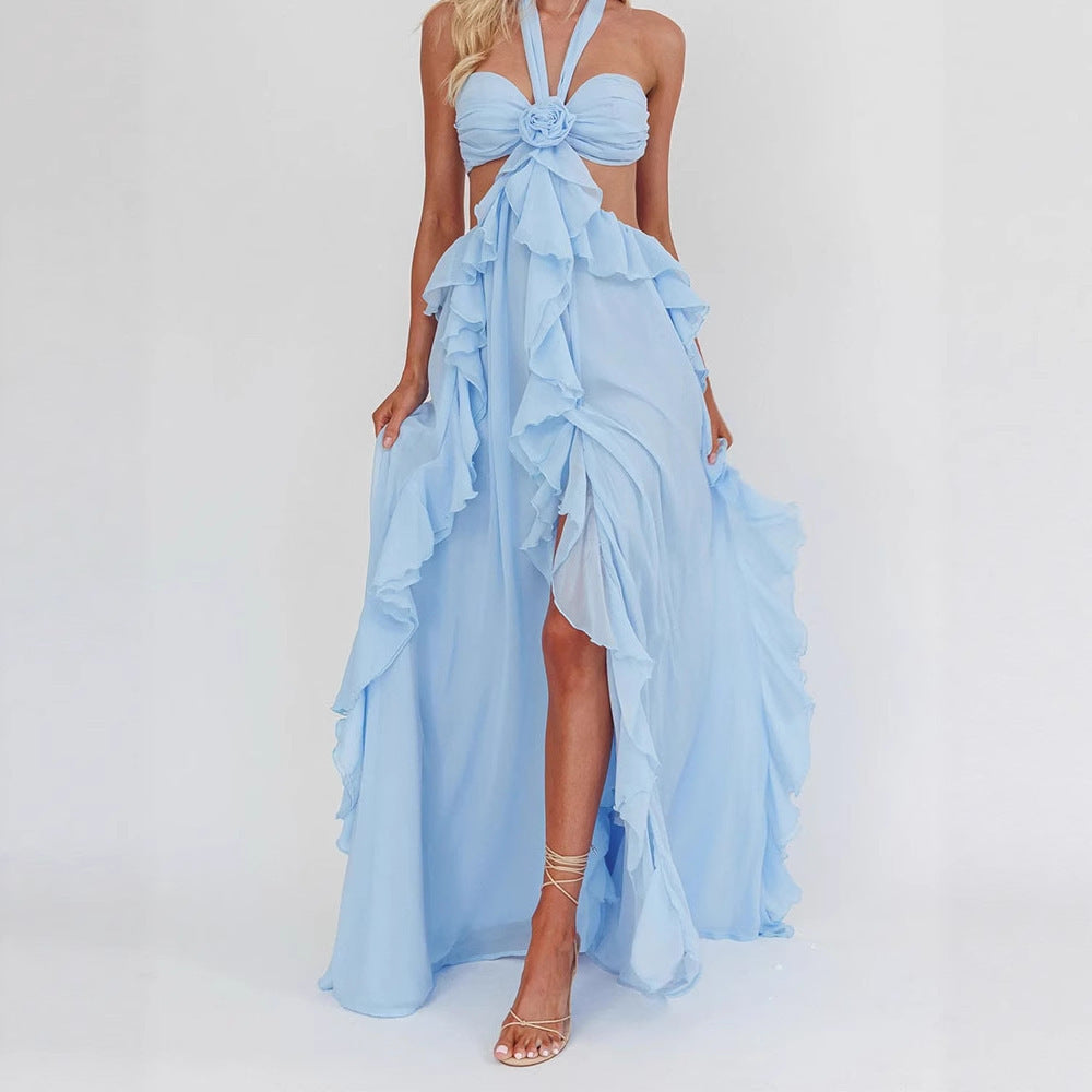 European and american  spring/summer cross-border e-commerce new sexy strappy bandeau backless ruffle maxi dress for women