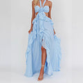 European and american  spring/summer cross-border e-commerce new sexy strappy bandeau backless ruffle maxi dress for women