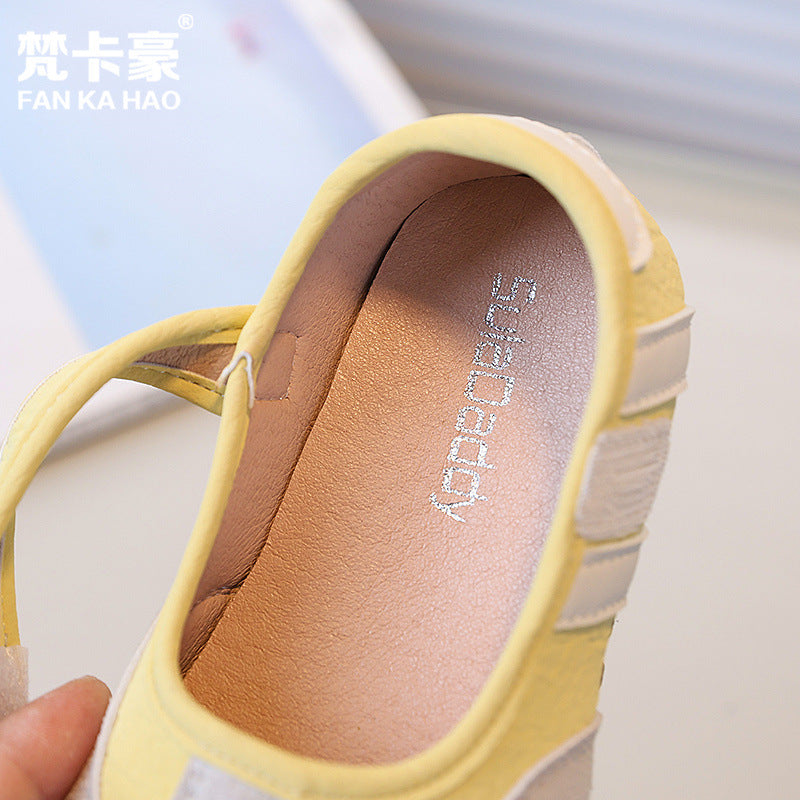 Vancahao girls' mary jane leather shoes, new autumn  korean style, kids' faux split-toe flats, baby shoes