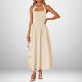 cross-border e-commerce women's fashion: european and american summer new arrivals - stylish and elegant wide strap halter neck backless dress
